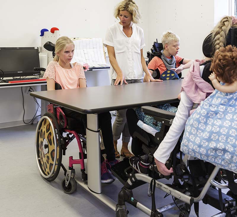 Pupils with disabilities using ROPOX Vision Group Table at Geelsgaard School